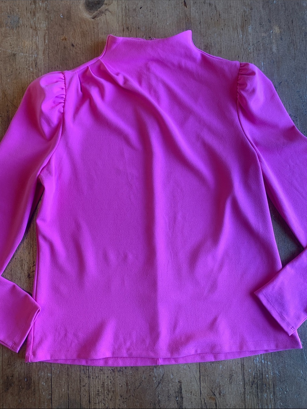 Ann Taylor Bright Hot Pink Mock Neck Long Sleeve Top